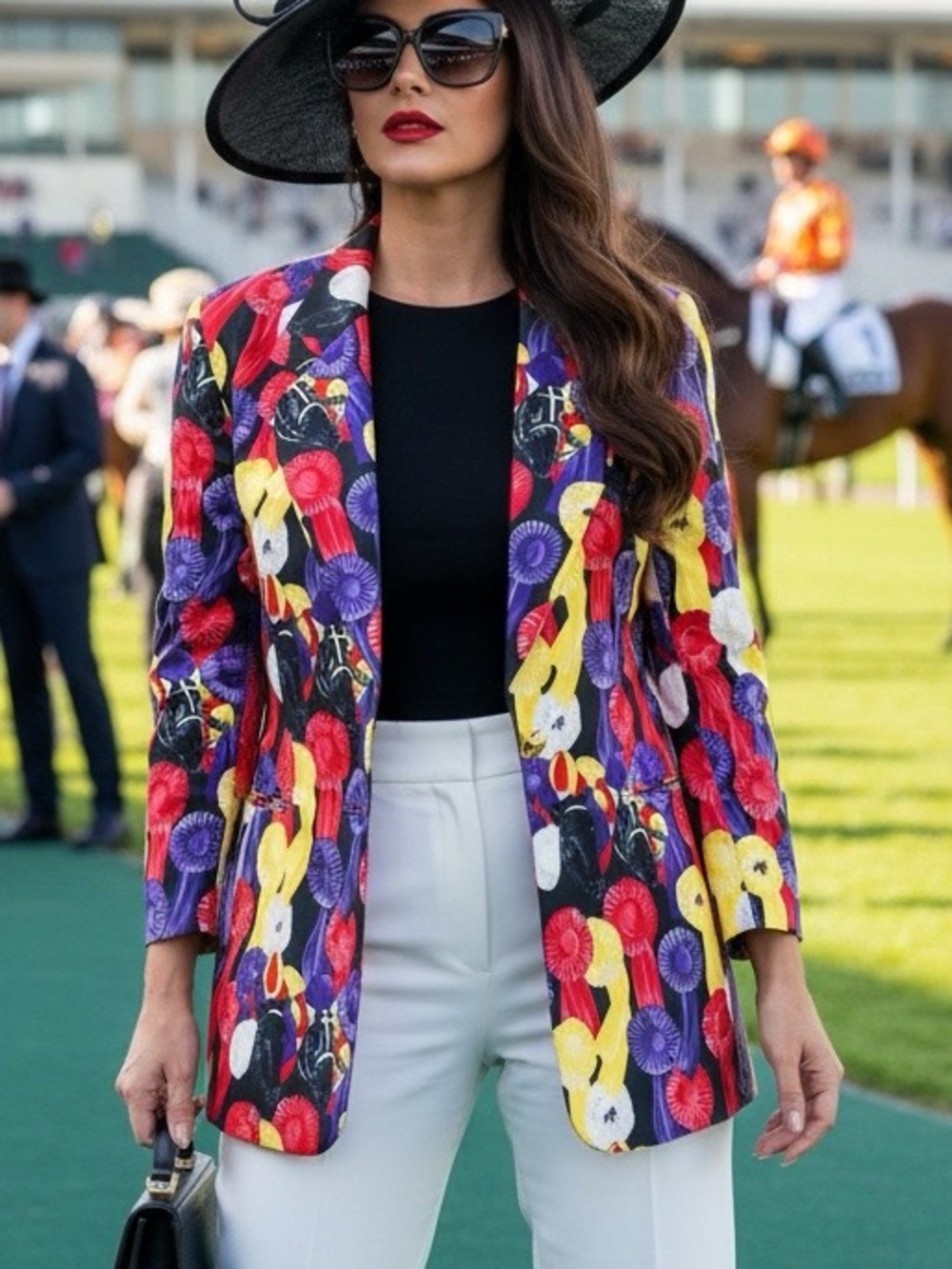 Vintage Escada Equestrian Horse & Prize Ribbon Statement Blazer 42 Like New
